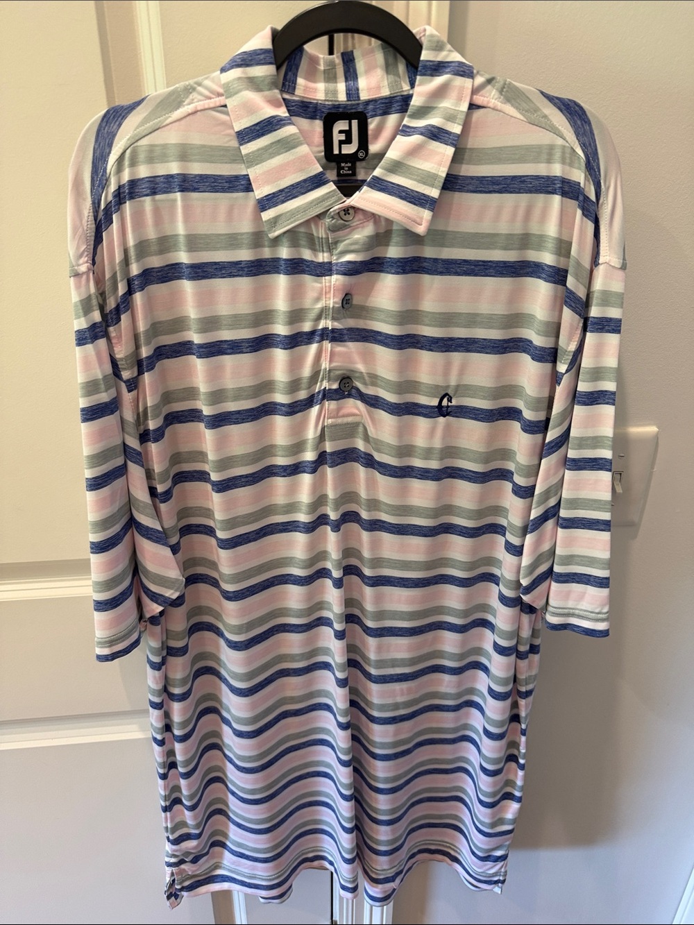 FootJoy Men’s Striped Polo in Blue, Pink and White